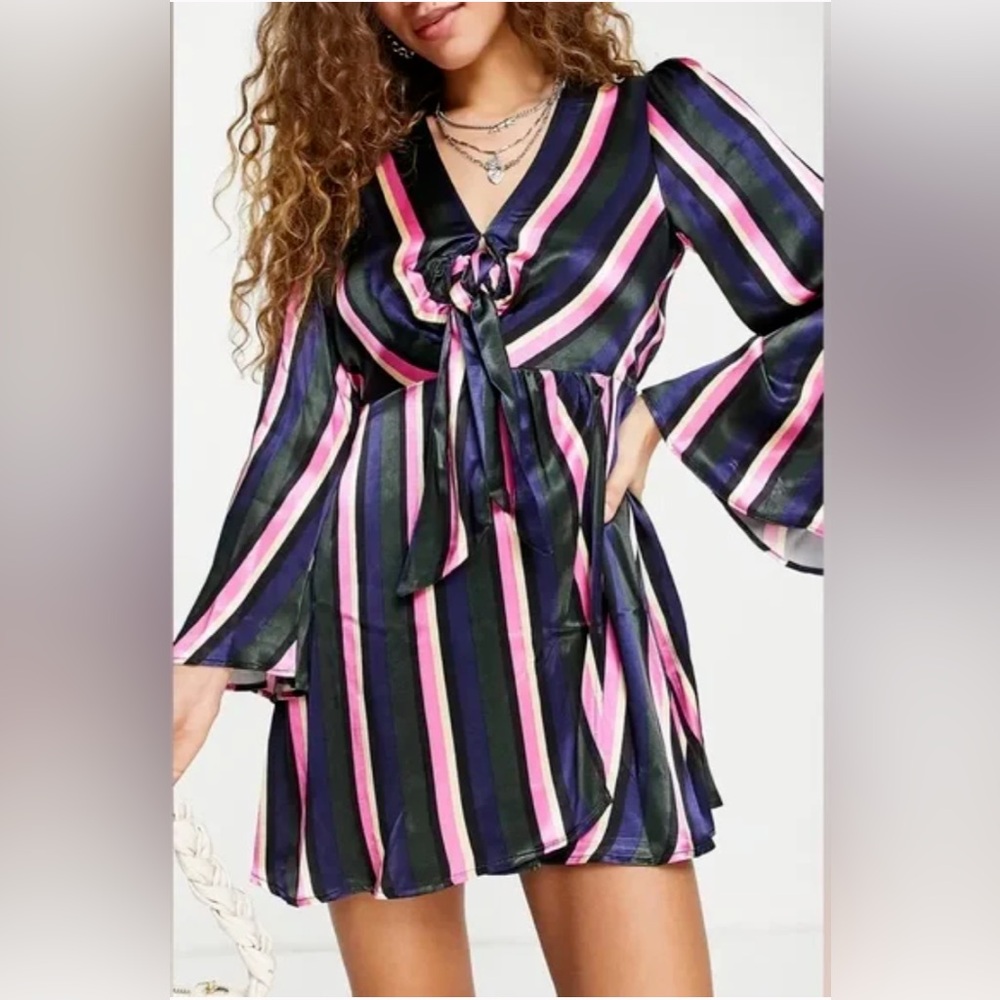 TOPSHOP Stripe Knot Front Long Sleeve Minidress NWT size 8